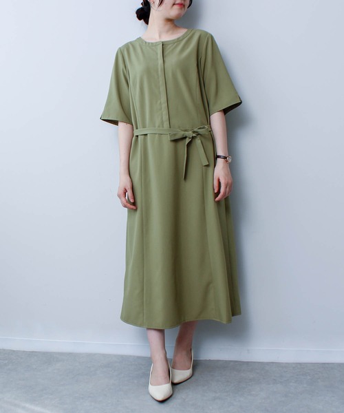 fleur by mint breeze(フルールバイミントブリーズ)の「【L~5L 大きいサイズ】リネンライクベルト使いワンピース(ワンピース・レディース・ネイビー/カーキ・L/LL/3L/4L/5L)」の3枚目の写真