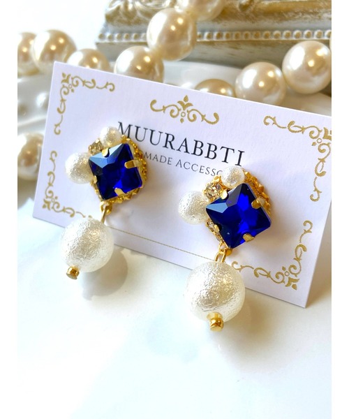 tone(トーン)の「【MUURABBTI】スクエアビジューとコットン風パールのピアス(MA)(ピアス(両耳用)・レディース・その他/エメラルド/その他1/バイオレット/コバルトブルー/アクア・FREE)」の10枚目の写真