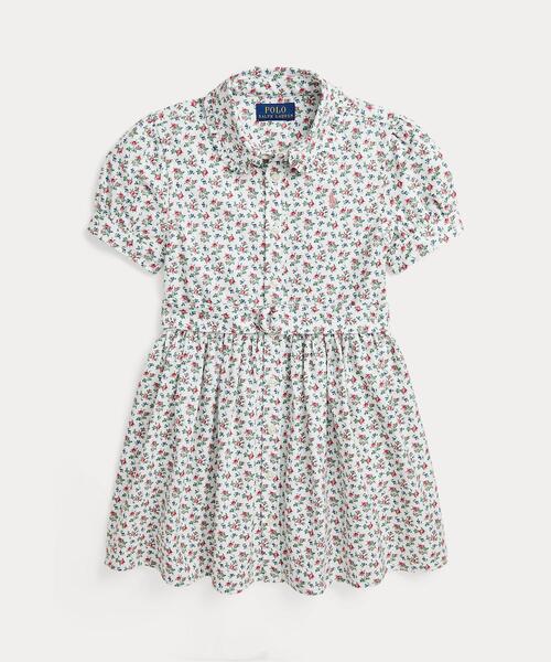 ベルテッド フローラル コットン オックスフォード シャツドレス