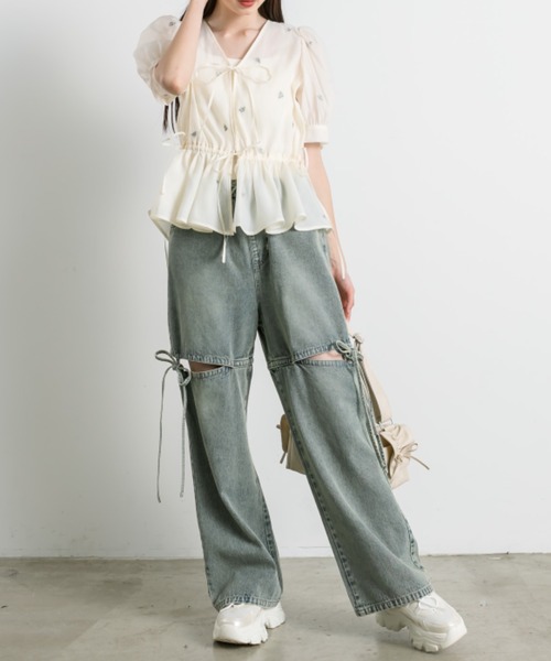 OLIVE des OLIVE（オリーブデオリーブ）の「Rose刺繍Wフロントブラウス（シャツ/ブラウス・レディース・アイボリー/ピンク/ブラック・FREE）」の8枚目の写真