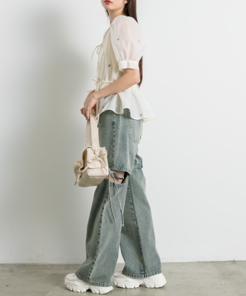 OLIVE des OLIVE（オリーブデオリーブ）の「Rose刺繍Wフロントブラウス（シャツ/ブラウス・レディース・アイボリー/ピンク/ブラック・FREE）」の9枚目の写真