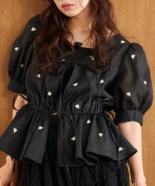 OLIVE des OLIVE（オリーブデオリーブ）の「Rose刺繍Wフロントブラウス（シャツ/ブラウス・レディース・アイボリー/ピンク/ブラック・FREE）」の12枚目の写真