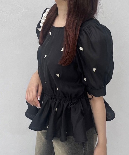 OLIVE des OLIVE（オリーブデオリーブ）の「Rose刺繍Wフロントブラウス（シャツ/ブラウス・レディース・アイボリー/ピンク/ブラック・FREE）」の17枚目の写真