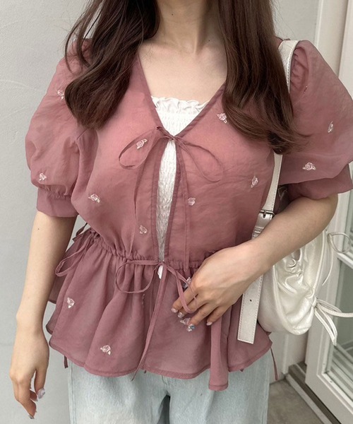 OLIVE des OLIVE（オリーブデオリーブ）の「Rose刺繍Wフロントブラウス（シャツ/ブラウス・レディース・アイボリー/ピンク/ブラック・FREE）」の21枚目の写真