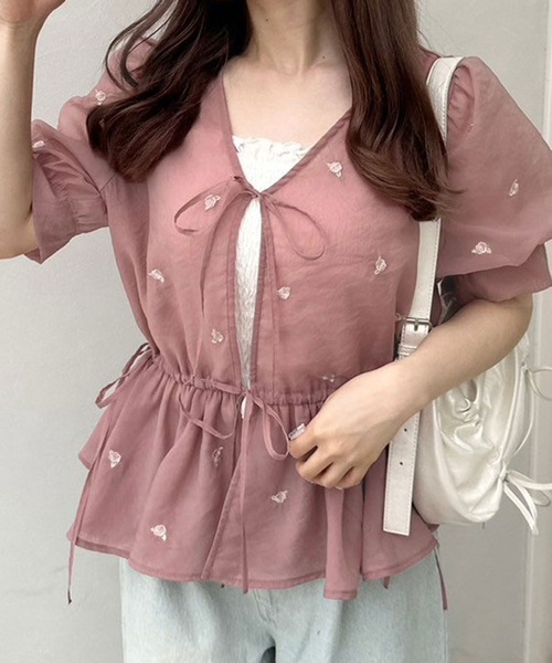 OLIVE des OLIVE（オリーブデオリーブ）の「Rose刺繍Wフロントブラウス（シャツ/ブラウス・レディース・アイボリー/ピンク/ブラック・FREE）」の22枚目の写真