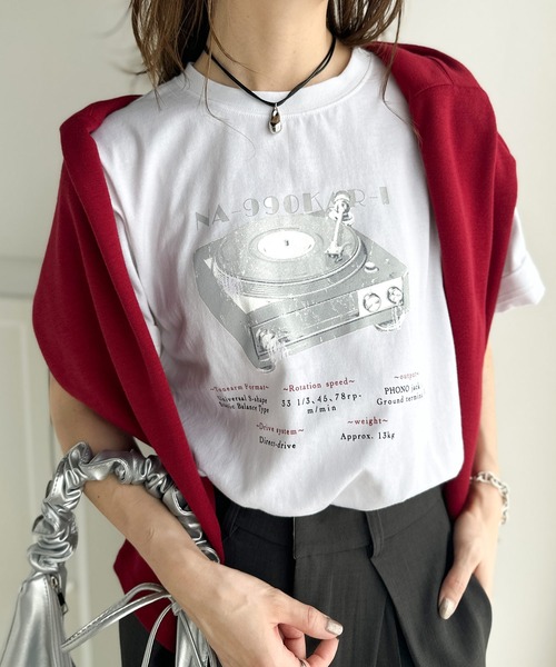 classicalelf（クラシカルエルフ）の「目を惹くグラフィックデザイン。綿100％レコードプレイヤーグラフィックTシャツ（Tシャツ/カットソー・レディース・ホワイト/チャコール・SMALL/MEDIUM/LARGE/X-LARGE）」の11枚目の写真