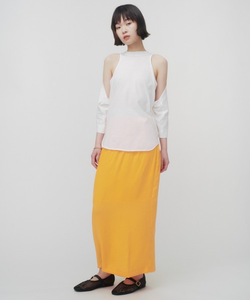 THINGS THAT MATTER（シングス ザット マター）の「POWDERY SATIN NARROW SKIRT / パウダリーサテンナロースカート（スカート・レディース・グリーン/オレンジ/ブルー/アイボリー・FREE）」の14枚目の写真