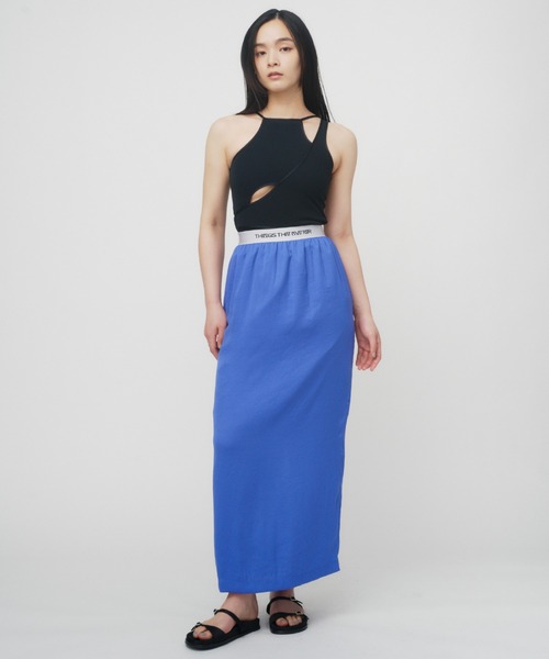 THINGS THAT MATTER（シングス ザット マター）の「POWDERY SATIN NARROW SKIRT / パウダリーサテンナロースカート（スカート・レディース・グリーン/オレンジ/ブルー/アイボリー・FREE）」の21枚目の写真
