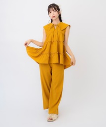 LERASE（レラーズ）の「【ゆんコラボ】ビックカラーティアードブラウス×裾デザインパンツセット（セットアップ）」