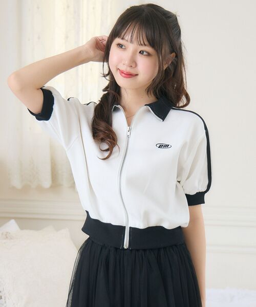 ems excite(エムズエキサイト)の「バイカラーショートトラックJK(Tシャツ/カットソー・レディース・チャコールグレー/オフホワイト/ナチュラル・FREE)」の8枚目の写真