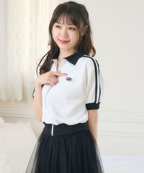 ems excite(エムズエキサイト)の「バイカラーショートトラックJK(Tシャツ/カットソー・レディース・チャコールグレー/オフホワイト/ナチュラル・FREE)」の10枚目の写真