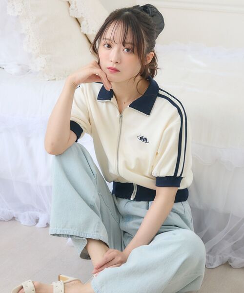 ems excite(エムズエキサイト)の「バイカラーショートトラックJK(Tシャツ/カットソー・レディース・チャコールグレー/オフホワイト/ナチュラル・FREE)」の12枚目の写真