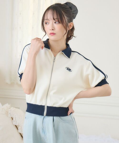 ems excite(エムズエキサイト)の「バイカラーショートトラックJK(Tシャツ/カットソー・レディース・チャコールグレー/オフホワイト/ナチュラル・FREE)」の17枚目の写真