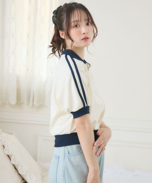 ems excite(エムズエキサイト)の「バイカラーショートトラックJK(Tシャツ/カットソー・レディース・チャコールグレー/オフホワイト/ナチュラル・FREE)」の18枚目の写真