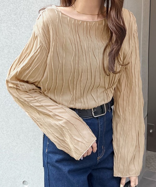 Futier land(フューティアランド)の「ウェーブシアーゆったりトップス(Tシャツ/カットソー・レディース・ブラウン/ブラック/オフホワイト/ベージュ・FREE)」の4枚目の写真