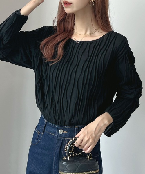 セール】ウェーブシアーゆったりトップス（Tシャツ/カットソー