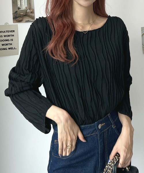 Futier land(フューティアランド)の「ウェーブシアーゆったりトップス(Tシャツ/カットソー・レディース・ブラウン/ブラック/オフホワイト/ベージュ・FREE)」の21枚目の写真