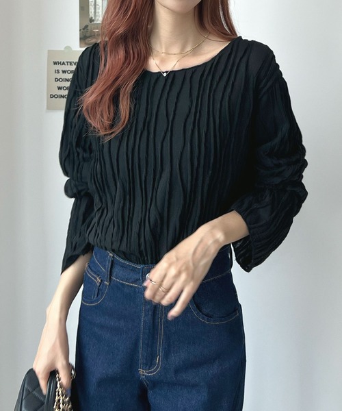Futier land(フューティアランド)の「ウェーブシアーゆったりトップス(Tシャツ/カットソー・レディース・ブラウン/ブラック/オフホワイト/ベージュ・FREE)」の20枚目の写真