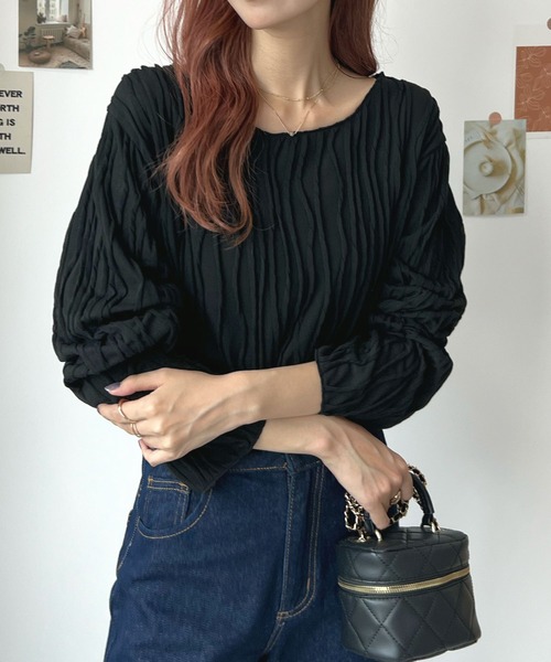 Futier land(フューティアランド)の「ウェーブシアーゆったりトップス(Tシャツ/カットソー・レディース・ブラウン/ブラック/オフホワイト/ベージュ・FREE)」の19枚目の写真