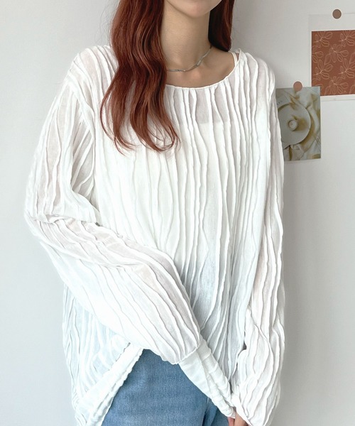 Futier land(フューティアランド)の「ウェーブシアーゆったりトップス(Tシャツ/カットソー・レディース・ブラウン/ブラック/オフホワイト/ベージュ・FREE)」の16枚目の写真