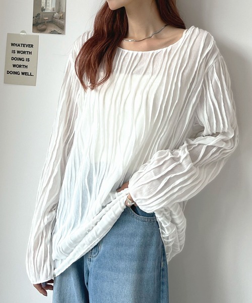 Futier land(フューティアランド)の「ウェーブシアーゆったりトップス(Tシャツ/カットソー・レディース・ブラウン/ブラック/オフホワイト/ベージュ・FREE)」の15枚目の写真