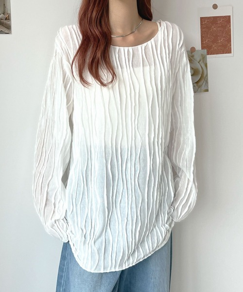 Futier land(フューティアランド)の「ウェーブシアーゆったりトップス(Tシャツ/カットソー・レディース・ブラウン/ブラック/オフホワイト/ベージュ・FREE)」の13枚目の写真