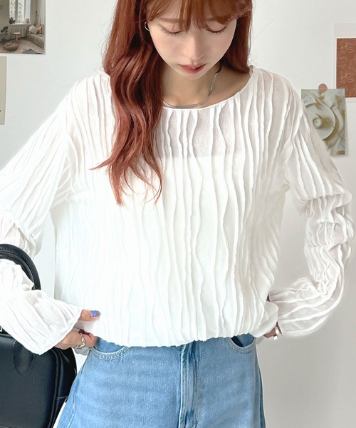 Futier land(フューティアランド)の「ウェーブシアーゆったりトップス(Tシャツ/カットソー・レディース・ブラウン/ブラック/オフホワイト/ベージュ・FREE)」の12枚目の写真