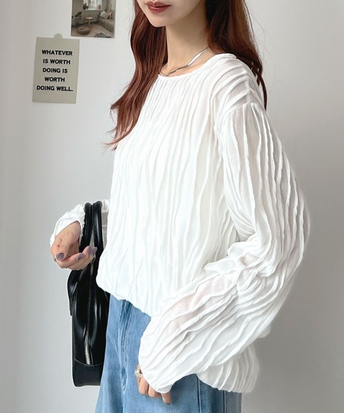Futier land(フューティアランド)の「ウェーブシアーゆったりトップス(Tシャツ/カットソー・レディース・ブラウン/ブラック/オフホワイト/ベージュ・FREE)」の10枚目の写真