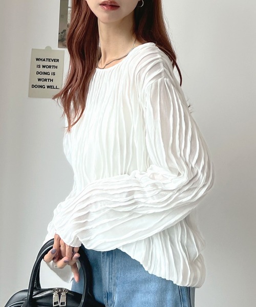 Futier land(フューティアランド)の「ウェーブシアーゆったりトップス(Tシャツ/カットソー・レディース・ブラウン/ブラック/オフホワイト/ベージュ・FREE)」の8枚目の写真