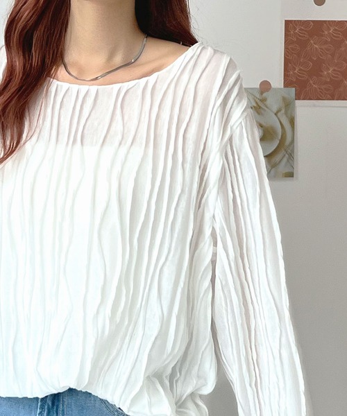 Futier land(フューティアランド)の「ウェーブシアーゆったりトップス(Tシャツ/カットソー・レディース・ブラウン/ブラック/オフホワイト/ベージュ・FREE)」の7枚目の写真