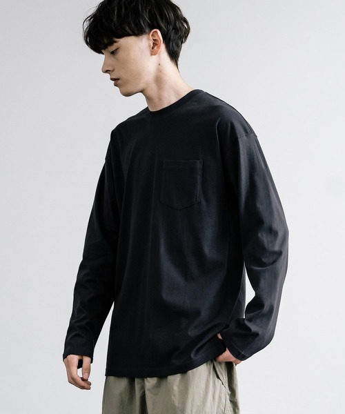 Rocky Monroe(ロッキーモンロー)の「ピーチ天竺 ポケット付きBIG ロンT 無地・配色ステッチ(Tシャツ/カットソー・メンズ・ブラック系/ホワイト系/ネイビー/ホワイト/ブラック/ベージュ/カーキ/ネイビー系・L/M/LL)」の17枚目の写真