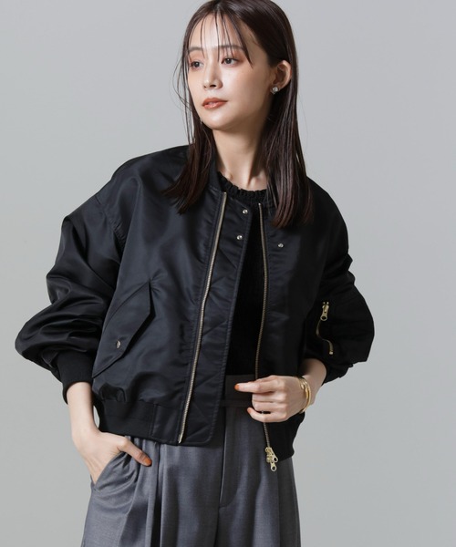 NANO universe(ナノユニバース)の「ナイロンツイルMA-1ブルゾン(ブルゾン・レディース・ブラック/ライトグレー・FREE)」の4枚目の写真