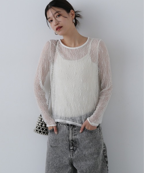 N.（N. Natural Beauty Basic）（エヌエヌナチュラルビューティーベーシック）の「◆シアーフラワーカットソー（Tシャツ/カットソー・レディース・オフホワイト/ブラック・MEDIUM）」の3枚目の写真
