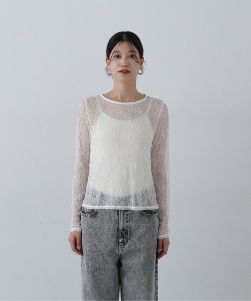 N.（N. Natural Beauty Basic）（エヌエヌナチュラルビューティーベーシック）の「◆シアーフラワーカットソー（Tシャツ/カットソー・レディース・オフホワイト/ブラック・MEDIUM）」の4枚目の写真