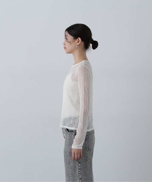 N.（N. Natural Beauty Basic）（エヌエヌナチュラルビューティーベーシック）の「◆シアーフラワーカットソー（Tシャツ/カットソー・レディース・オフホワイト/ブラック・MEDIUM）」の5枚目の写真
