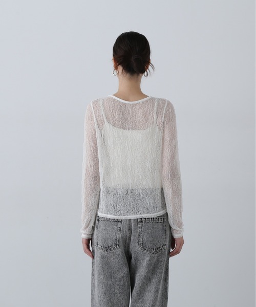 N.（N. Natural Beauty Basic）（エヌエヌナチュラルビューティーベーシック）の「◆シアーフラワーカットソー（Tシャツ/カットソー・レディース・オフホワイト/ブラック・MEDIUM）」の6枚目の写真