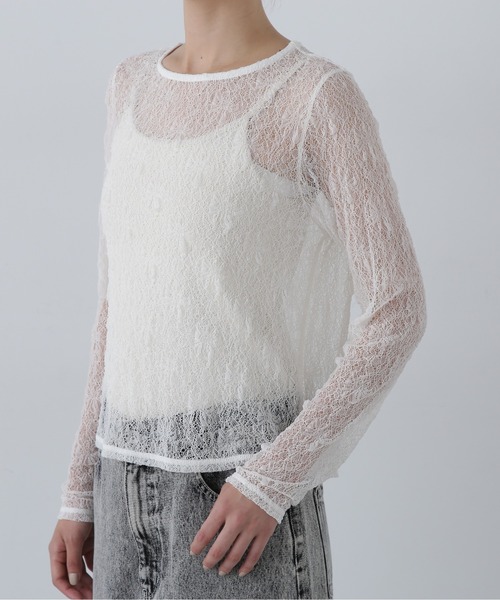 N.（N. Natural Beauty Basic）（エヌエヌナチュラルビューティーベーシック）の「◆シアーフラワーカットソー（Tシャツ/カットソー・レディース・オフホワイト/ブラック・MEDIUM）」の8枚目の写真