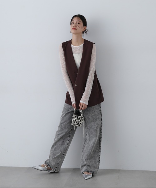 N.（N. Natural Beauty Basic）（エヌエヌナチュラルビューティーベーシック）の「◆シアーフラワーカットソー（Tシャツ/カットソー・レディース・オフホワイト/ブラック・MEDIUM）」の9枚目の写真