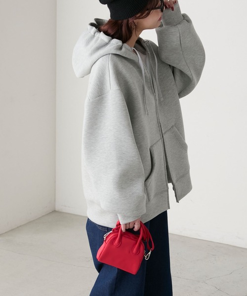 ボリュームスリーブダンボールニットダブルZIPフーディー（パーカー