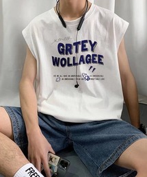 【NOWLE】ルーズシルエット フロントロゴ ノースリーブ Tシャツ