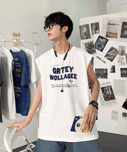 NOWLE（ノウル）の「【NOWLE】ルーズシルエット フロントロゴ ノースリーブ Tシャツ（タンクトップ・メンズ・ホワイト/ブラック・LARGE/MEDIUM）」の7枚目の写真