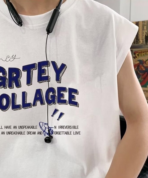 NOWLE（ノウル）の「【NOWLE】ルーズシルエット フロントロゴ ノースリーブ Tシャツ（タンクトップ・メンズ・ホワイト/ブラック・LARGE/MEDIUM）」の10枚目の写真