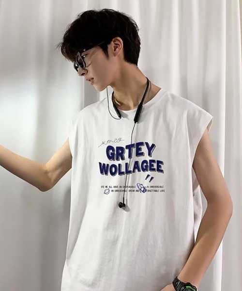 NOWLE（ノウル）の「【NOWLE】ルーズシルエット フロントロゴ ノースリーブ Tシャツ（タンクトップ・メンズ・ホワイト/ブラック・LARGE/MEDIUM）」の11枚目の写真