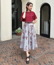 an another angelus | ベルト付きアートローズ柄フレアースカート(スカート)