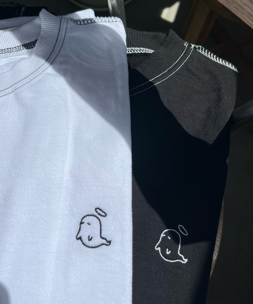 Nana（ナナ）の「オバケ刺繍ステッチロングTシャツ（Tシャツ/カットソー・レディース・ブラック/ホワイト・FREE）」の3枚目の写真
