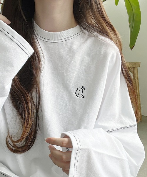 Nana（ナナ）の「オバケ刺繍ステッチロングTシャツ（Tシャツ/カットソー・レディース・ブラック/ホワイト・FREE）」の12枚目の写真