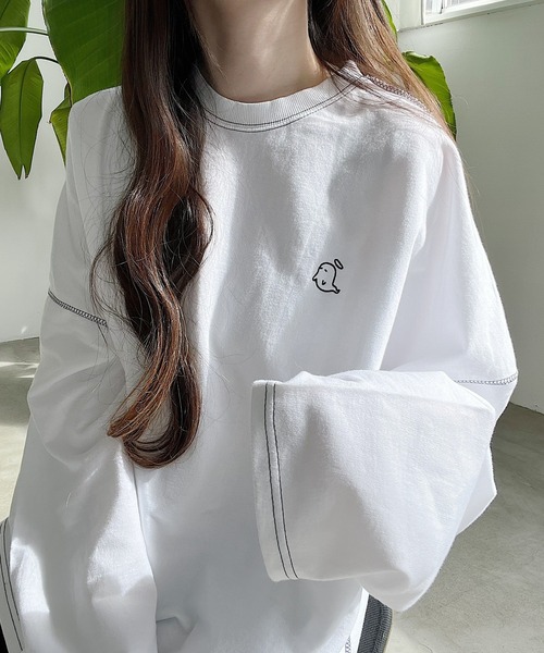 Nana（ナナ）の「オバケ刺繍ステッチロングTシャツ（Tシャツ/カットソー・レディース・ブラック/ホワイト・FREE）」の13枚目の写真