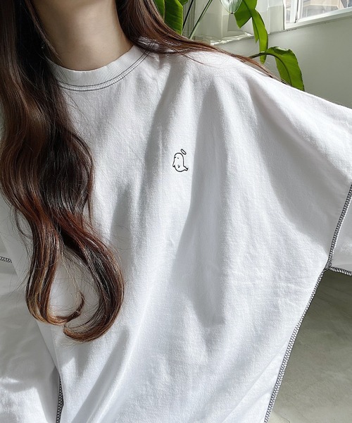Nana（ナナ）の「オバケ刺繍ステッチロングTシャツ（Tシャツ/カットソー・レディース・ブラック/ホワイト・FREE）」の14枚目の写真