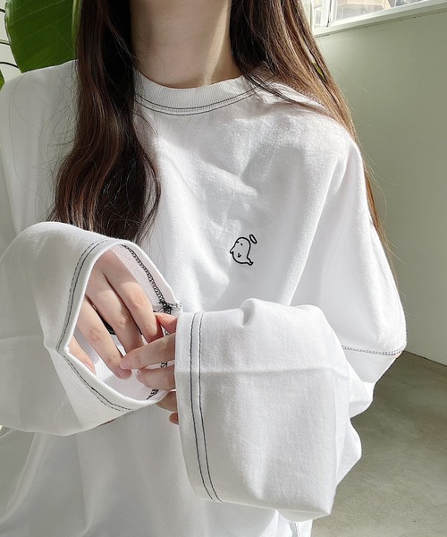 Nana（ナナ）の「オバケ刺繍ステッチロングTシャツ（Tシャツ/カットソー・レディース・ブラック/ホワイト・FREE）」の15枚目の写真