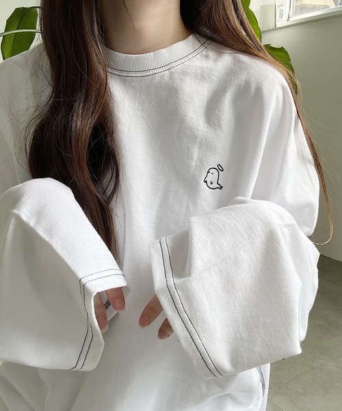 Nana（ナナ）の「オバケ刺繍ステッチロングTシャツ（Tシャツ/カットソー・レディース・ブラック/ホワイト・FREE）」の16枚目の写真